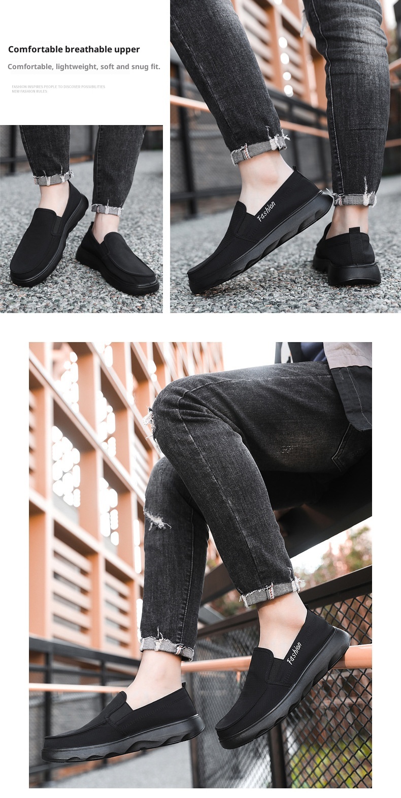 Zees Zees New Versatile Canvas Polyurethane Ultra-light Soft Sole Casual Slip-on Men's Single Shoes_voghion.com