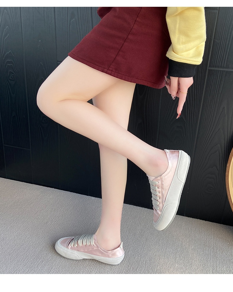 Scarpe da ginnastica bianche piatte e versatili per donna, scarpe da ginnastica estive sottili, scarpe singole con suola spessa, scarpe in tela di raso di seta_voghion.com