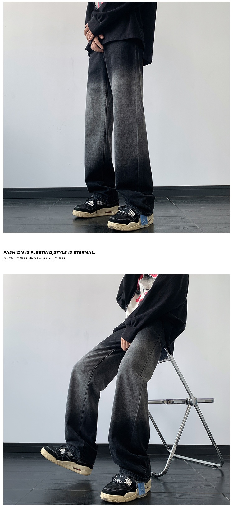 Pantaloni da uomo in stile europeo e americano, modello primaverile, con design di nicchia, jeans dritti sfumati, pantaloni larghi cargo a gamba larga_voghion.com