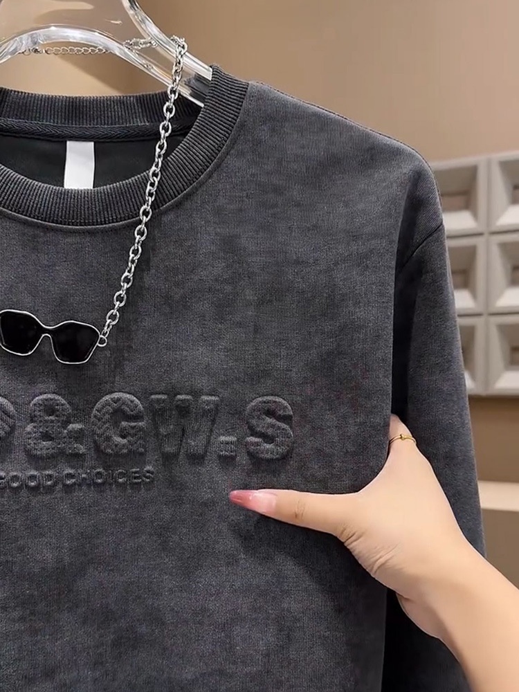 Erkek Sonbahar Kış Yeni Çok Yönlü Trend Kazak Çelik Baskılı Harfli Gradyan Üst Erkek Uzun Kollu Günlük Moda Sweatshirt_voghion.com