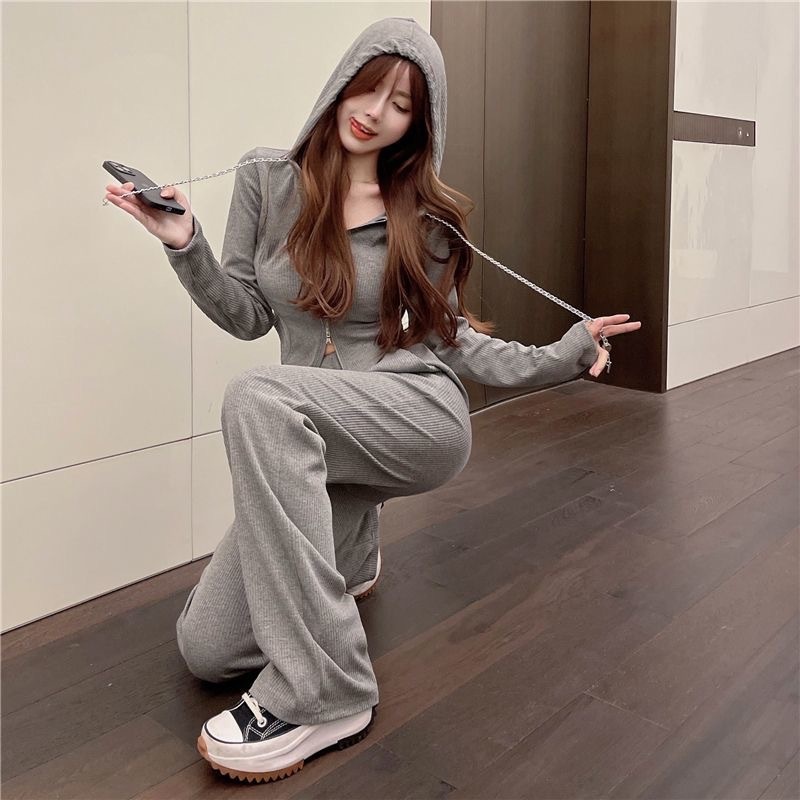 Ensemble tendance 001 pour femme, collection printemps-automne 2024 : pantalon large ample et décontracté, coupe slim, taille haute._voghion.com