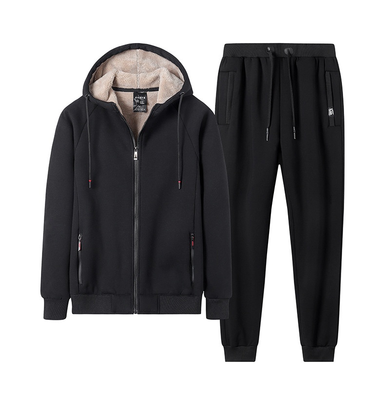 001 Cotton Winter Middle-aged Casual Suit Lamb Wool Warm Jacket Sports Two-piece Set Thickened Plus Size Men's Clothing_voghion.com