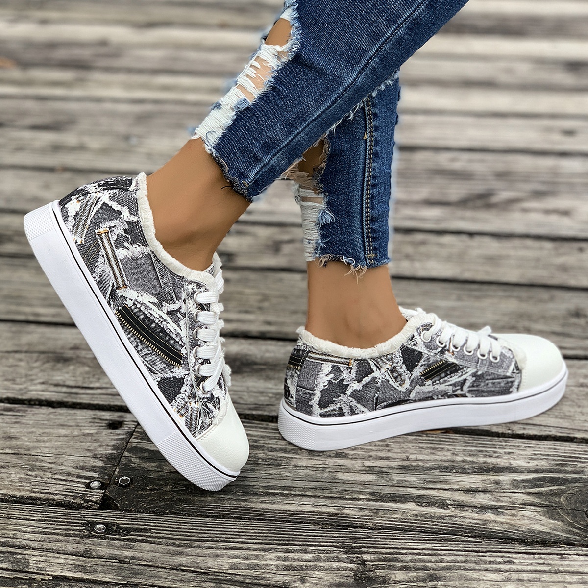 Tênis feminino plus size de lona com estampa colorida, estilo europeu e americano, para primavera/outono, novo modelo._voghion.com