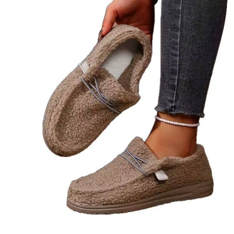 Nuove scarpe basse da donna di grandi dimensioni con riccioli del commercio estero, sneakers pigre con lacci in pile_voghion.com