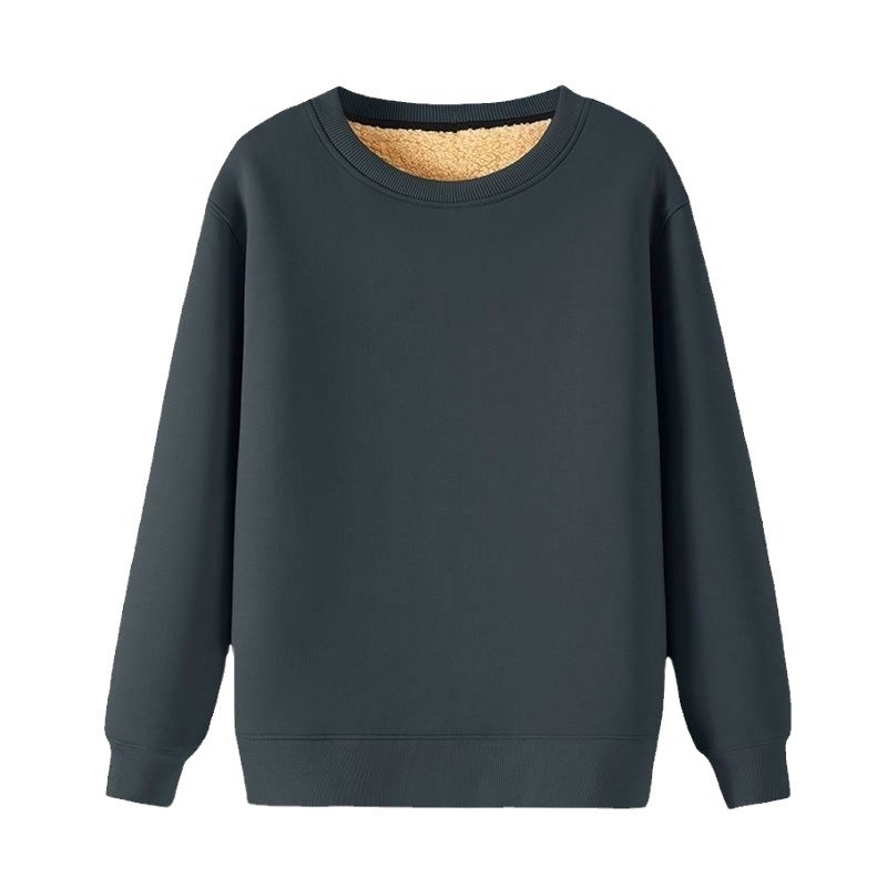 Erkekler İçin Sonbahar ve Kış Polar Astarlı Sweatshirt, Kalınlaştırılmış Stil, Öğrenci Çift Giyim, Kuzu Yünü Sıcak Yuvarlak Yaka_voghion.com