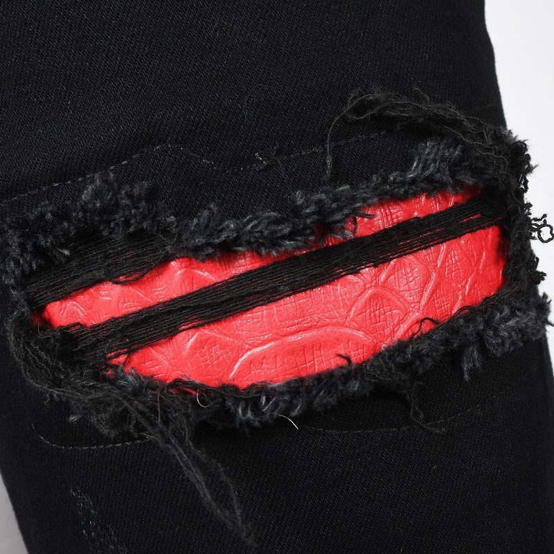 Chłopięce europejskie i modne dżinsy w amerykańskim stylu z podartymi naszywkami ze skóry węża, obcisłe, męskie, haftowane, ze stretchem_voghion.com