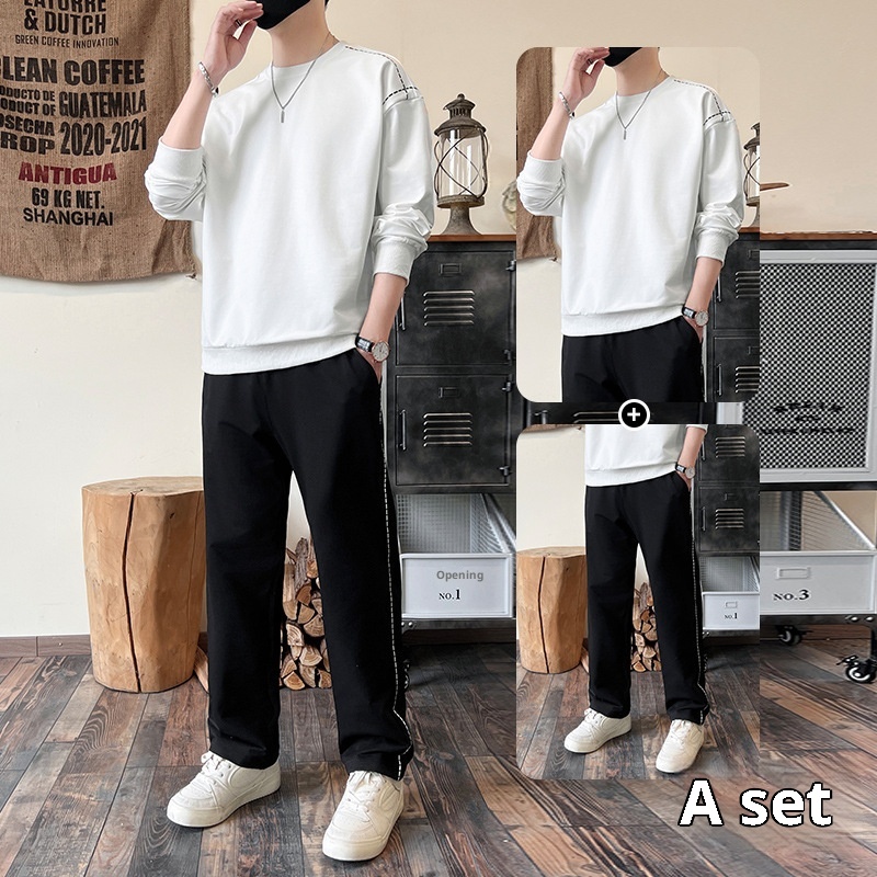 001 Diyu Shenlong Sweatshirt Casual For Men Spring And Autumn Long Pants Round Neck Pullover Tracksuit Two-Piece Set_voghion.com