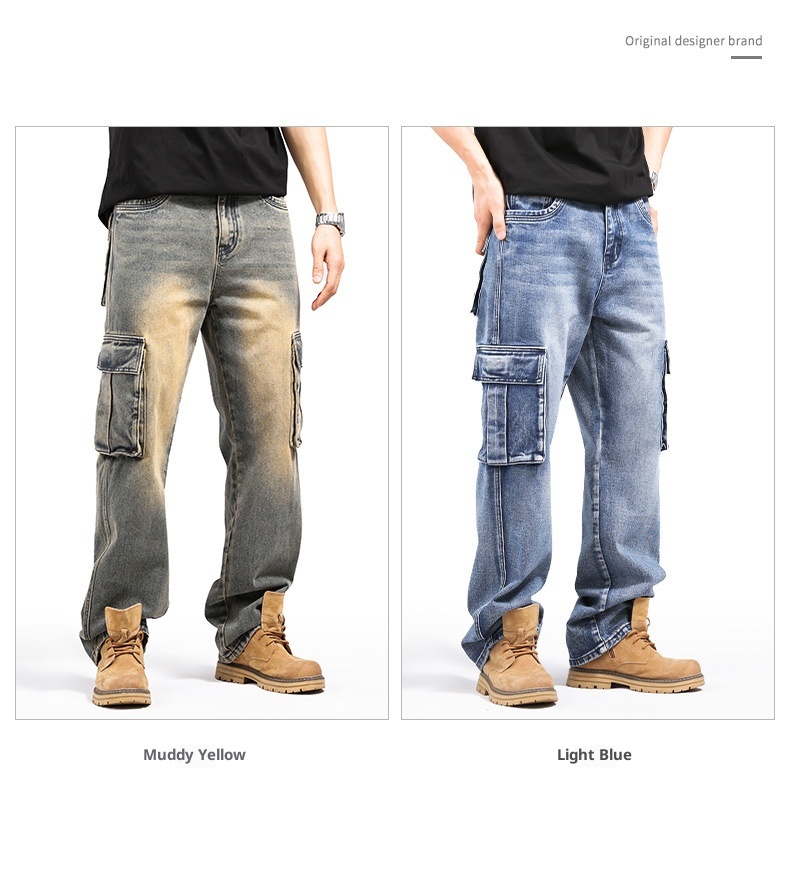 Boy Style Multi-Pocket Hip-Hop Cargo Jeans für Herren, lockere Passform, Übergröße und amerikanischer Cross-Mirror, europäischer Bahnhof_voghion.com