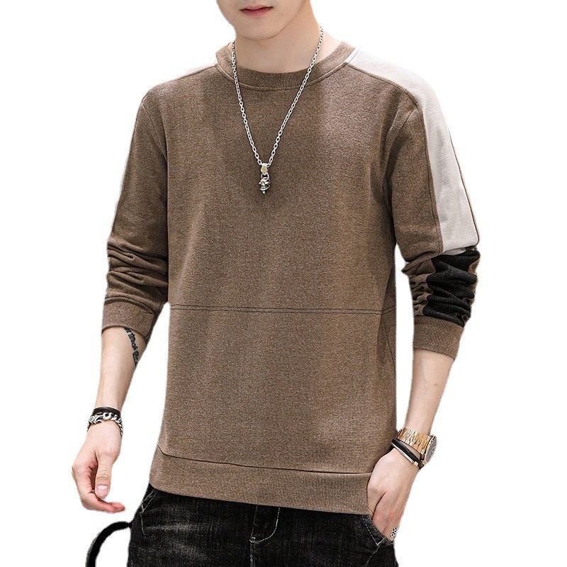 boy 2025 Crew Neck Stretch Warm Sweatshirt Youth Base Shirt Trendy Fleece Lined Thickened Long Sleeve T-Shirt Men's Top_voghion.com