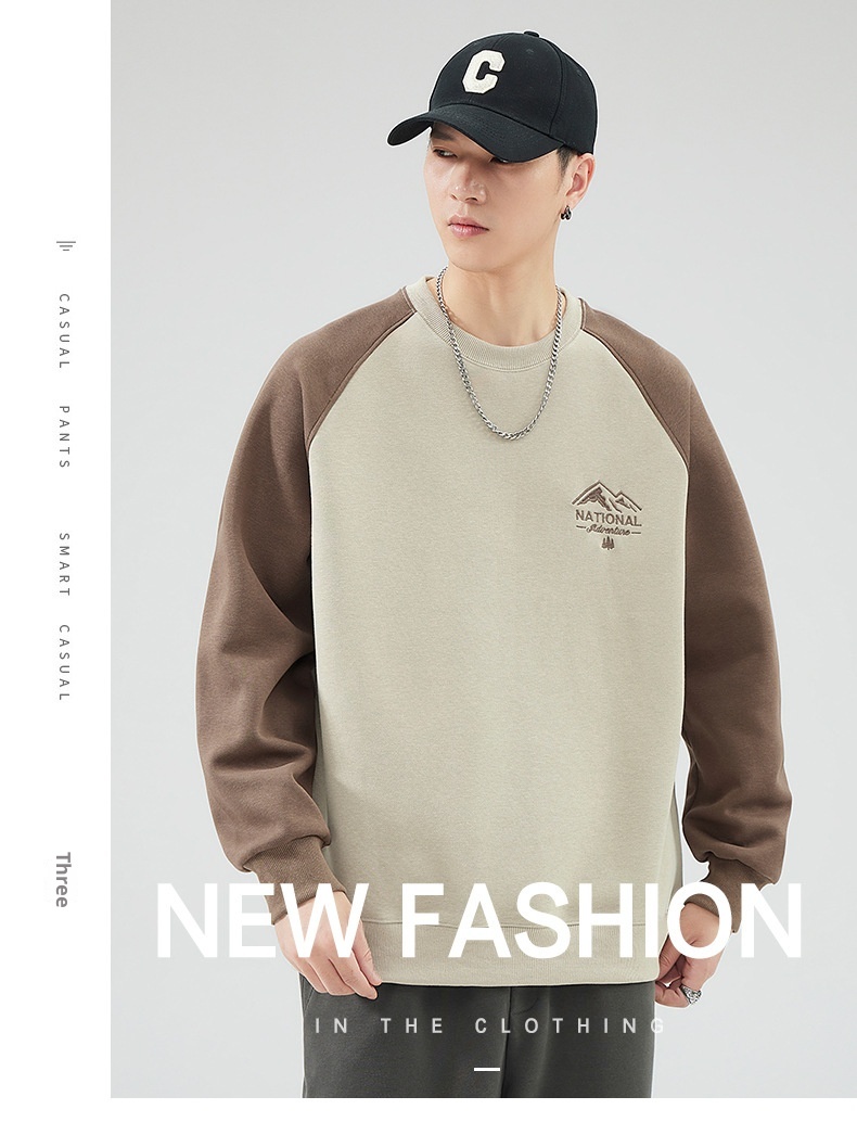 Sweat-shirt à col rond pour homme, manches longues, coupe ample, collection automne 2024, marque de mode masculine polyvalente, style Hong Kong_voghion.com