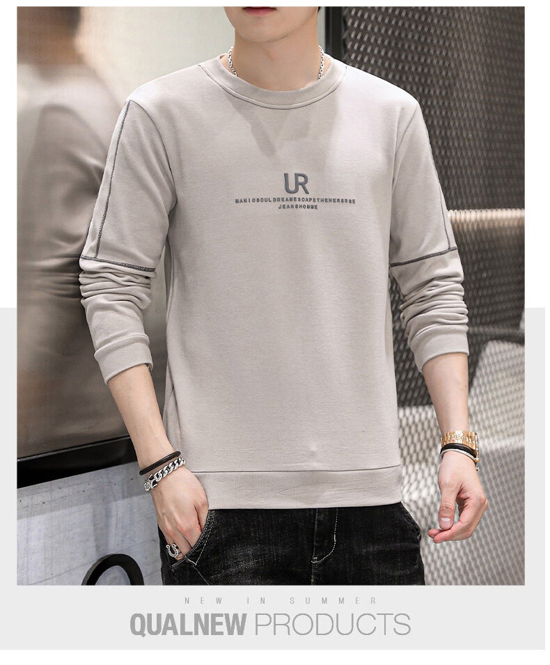 boy 2025 Crew Neck Stretch Warm Sweatshirt Youth Base Shirt Trendy Fleece Lined Thickened Long Sleeve T-Shirt Men's Top_voghion.com