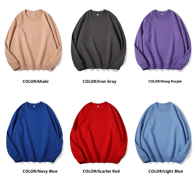 Erkek Çocuk İlkbahar ve Sonbahar Tek Renk Yuvarlak Yaka Havlu Unisex İş Kıyafeti Sınıf Üniforması Uzun Kollu Kazak Sweatshirt_voghion.com