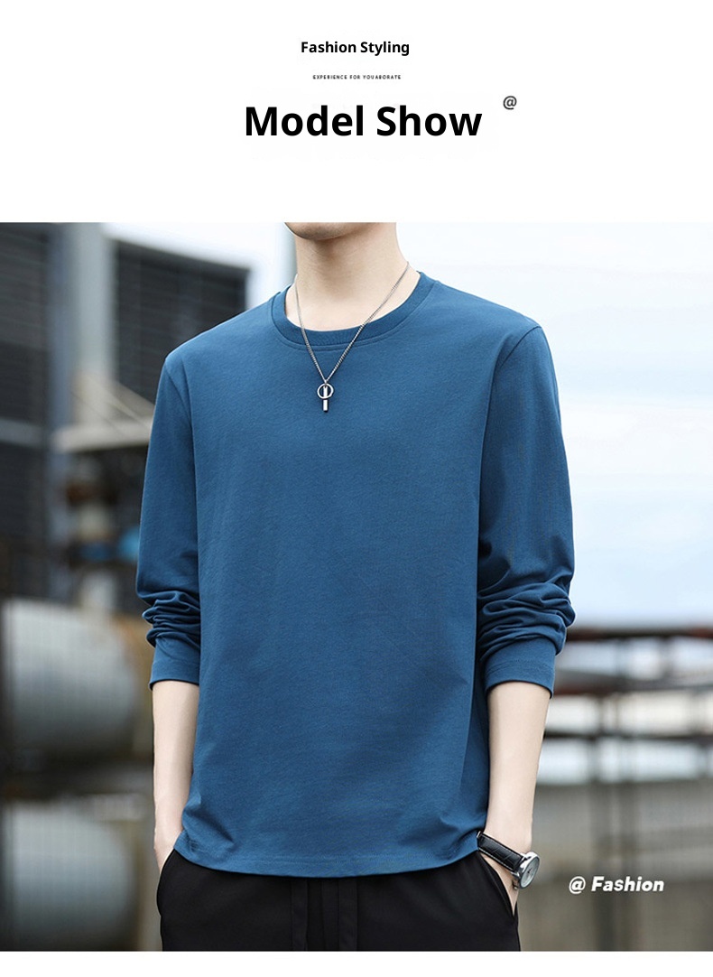 Erkek Çocuk Yüksek Kaliteli Düz Renk Uzun Kollu Tişört, İlkbahar ve Sonbahar Yuvarlak Yaka Bol Günlük Pamuklu Taban Gömlek, Erkek_voghion.com