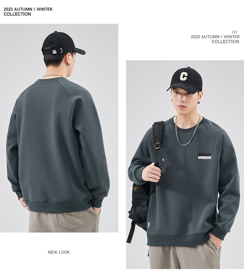 Sweat-shirt garçon Shanggu Clothing à col rond, style japonais, couleur unie, marque tendance pour hommes, broderie simple, jeune_voghion.com