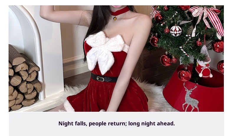 LuvBox Golden Night Lingerie Commerce extérieur transfrontalier européen et américain Tenue de Noël en velours sexy ajourée QQNY Role_voghion.com