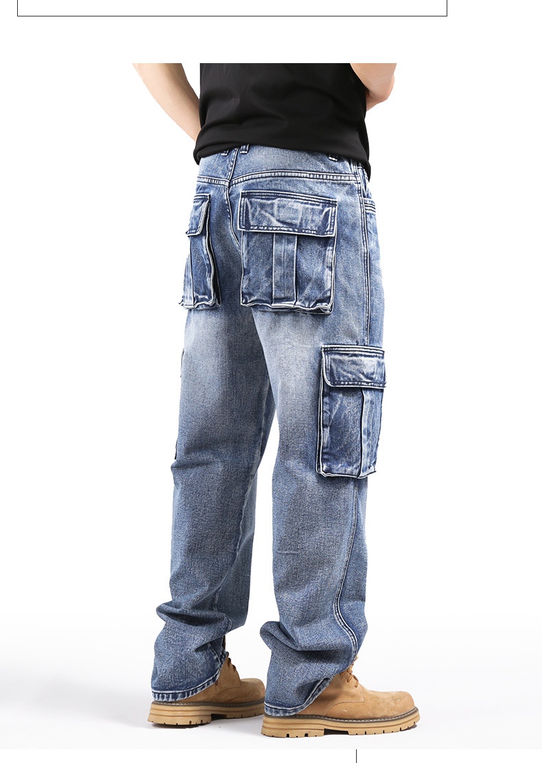 Boy Style Multi-Pocket Hip-Hop Cargo Jeans für Herren, lockere Passform, Übergröße und amerikanischer Cross-Mirror, europäischer Bahnhof_voghion.com
