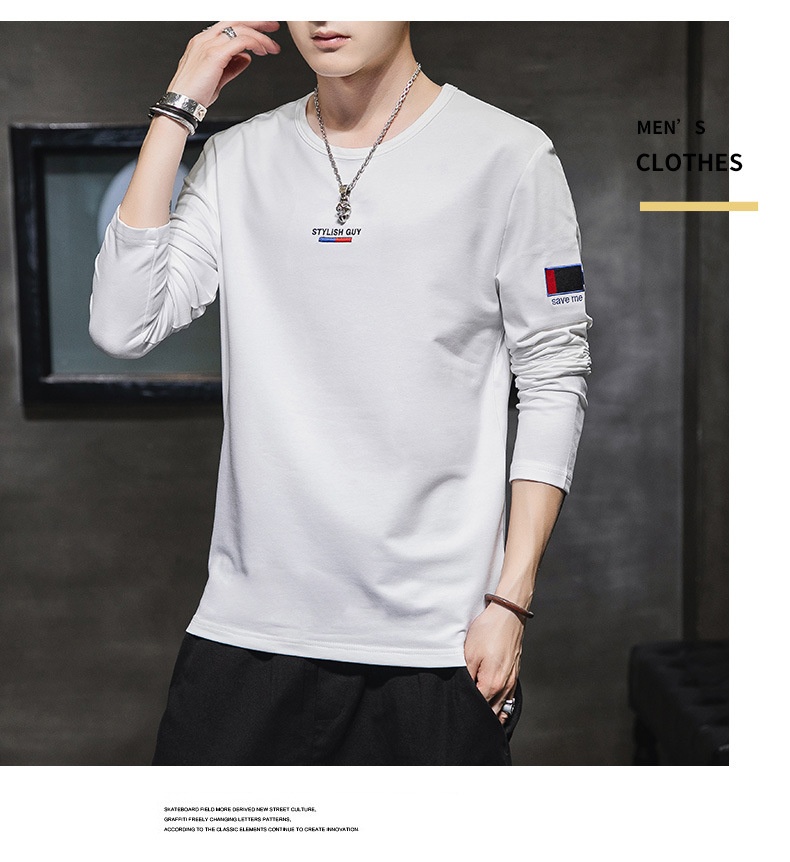 T-shirt à manches longues et col rond pour garçon, 100% coton, coupe ajustée, style sport, sweat-shirt imprimé tendance, t-shirt basique pour homme_voghion.com