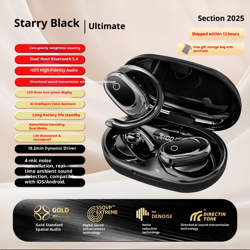 3c Nuovi auricolari Bluetooth wireless OWS con batteria a lunga durata, auricolari sportivi aperti, stile gancio auricolare_voghion.com