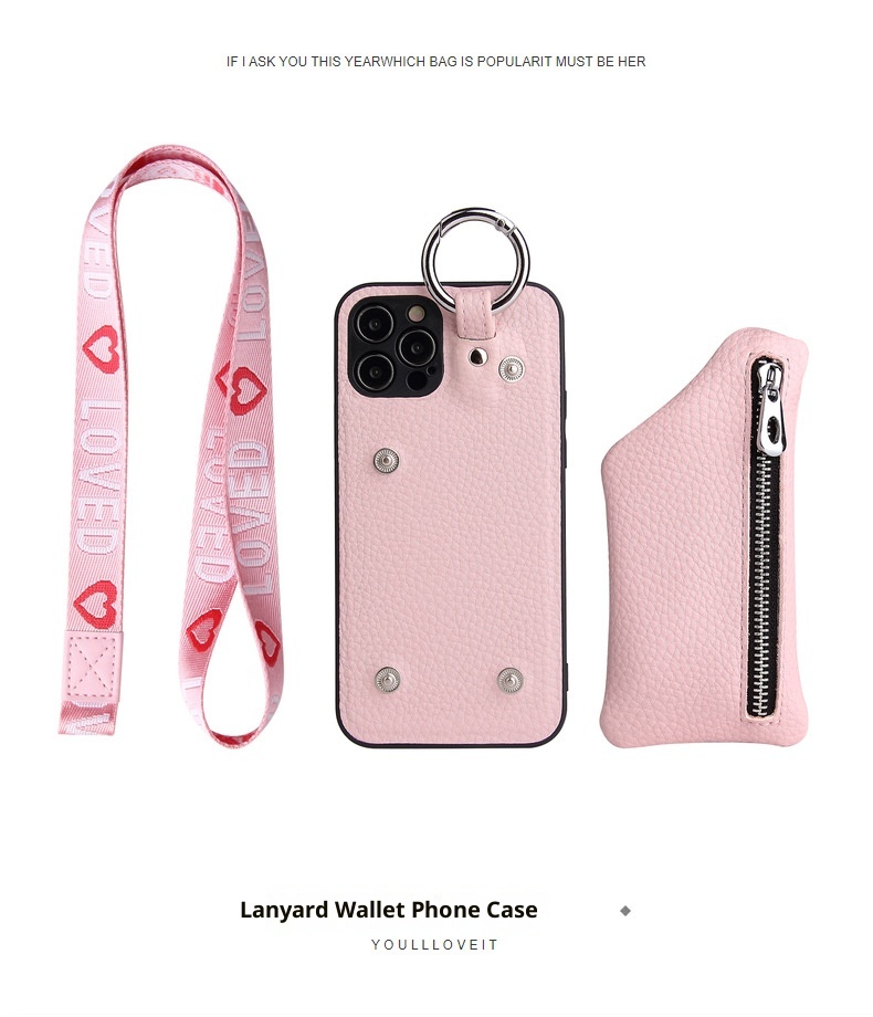 TechGlobe Suitable For IPhone 11 12 Pro Max Coin Purse Mini Phone Leather XS Protective Case With Lanyard_voghion.com