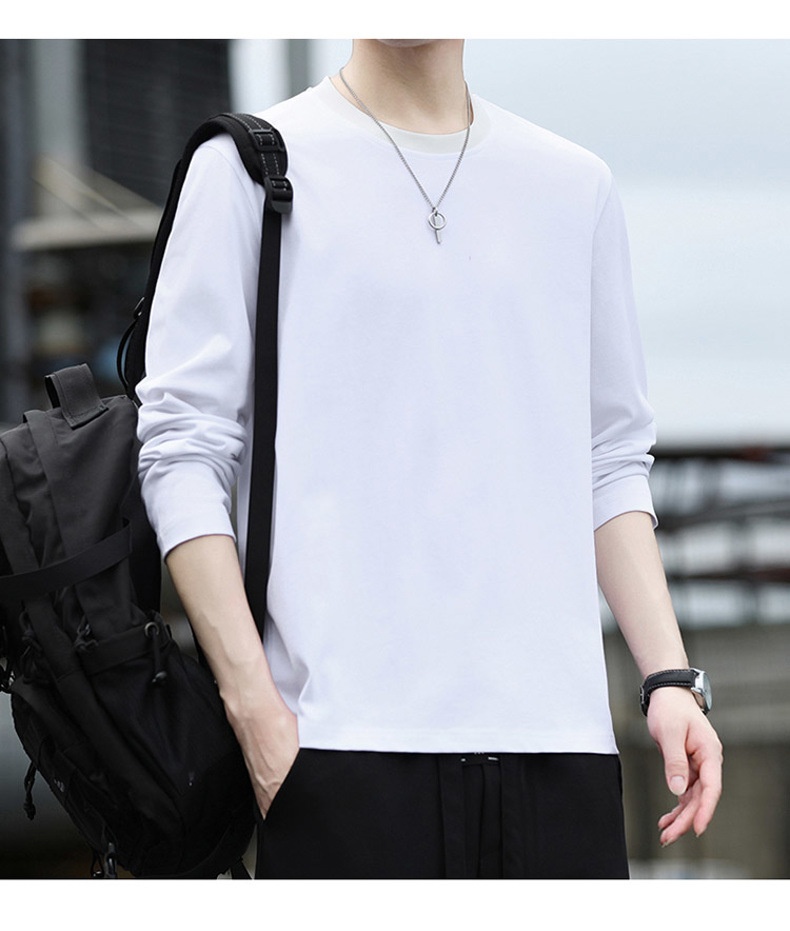 Erkek Çocuk Yüksek Kaliteli Düz Renk Uzun Kollu Tişört, İlkbahar ve Sonbahar Yuvarlak Yaka Bol Günlük Pamuklu Taban Gömlek, Erkek_voghion.com