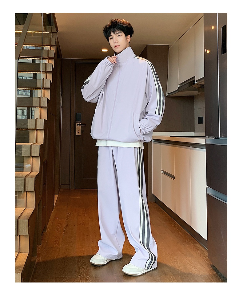 001 Spring And Autumn New Men's Sports Jacket Set Two-Piece Youth Trendy Brand Workwear Casual Running Suit_voghion.com