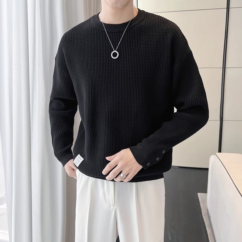 Felpa bianca da uomo in stile pigro, autunno e inverno, marchio di design di alta gamma, top girocollo alla moda invernale_voghion.com