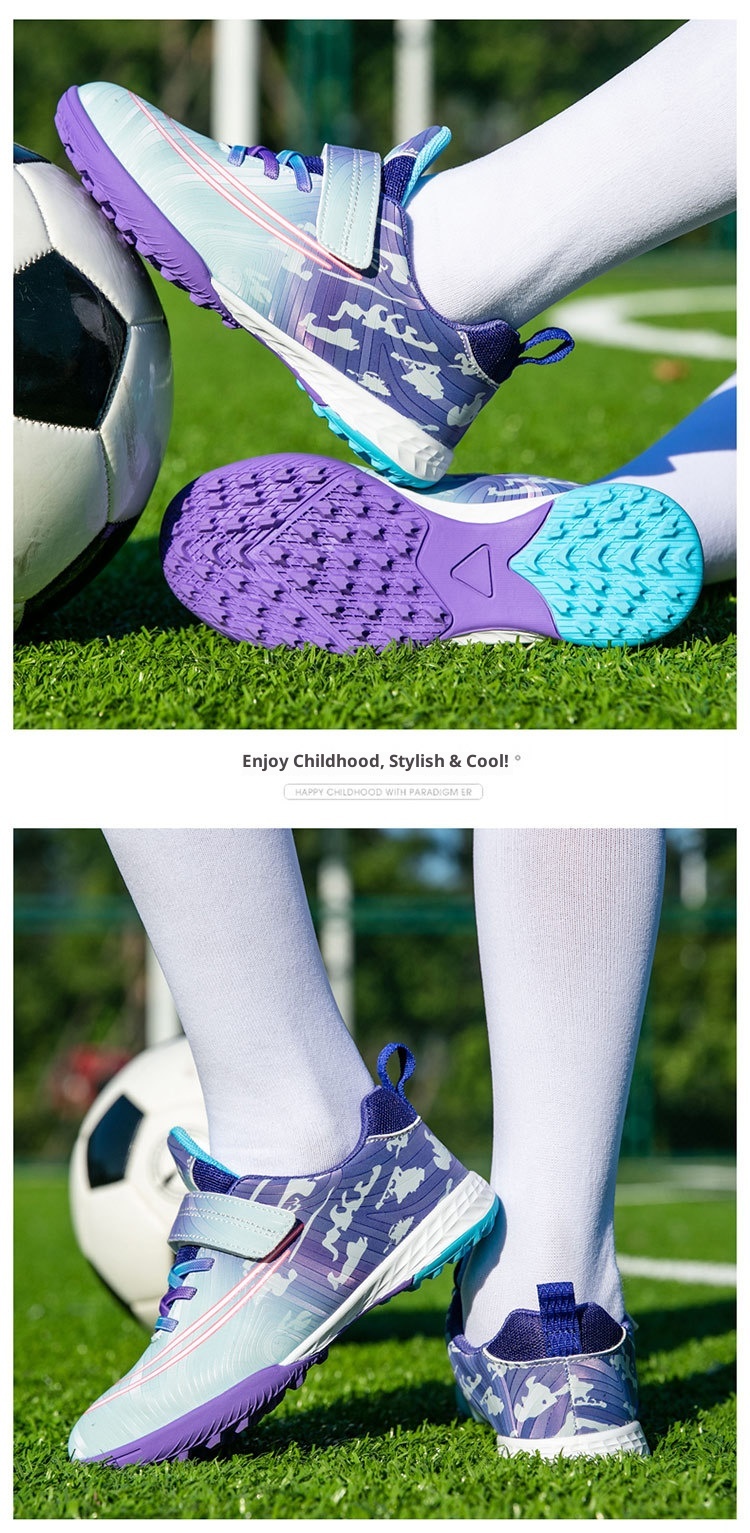 ShoeGlobe Dropshipping Children's Soccer No-Tie Velcro Cleats TF Elementary School Boys And Girls Artificial Grass Training Sports_voghion.com