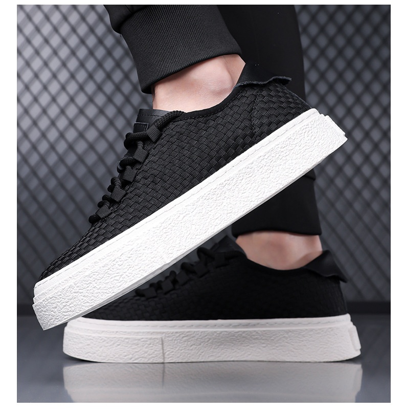 Zees Zees Ou Ruofeng New Breathable Woven Sneakers Versatile Casual Canvas Fashion Mesh Trendy Thick Sole Height Increasing Men's_voghion.com