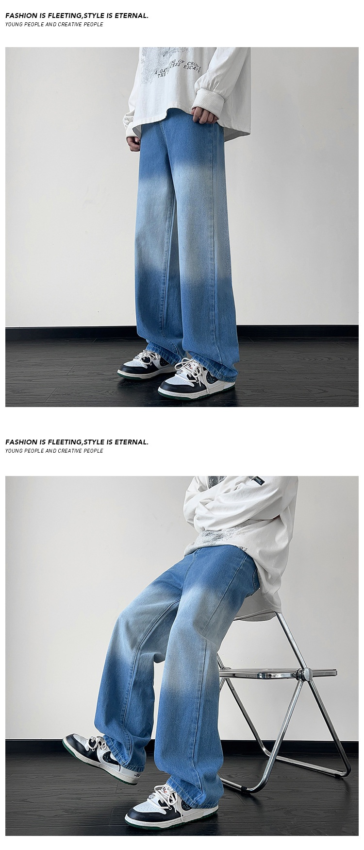 Pantaloni da uomo in stile europeo e americano, modello primaverile, con design di nicchia, jeans dritti sfumati, pantaloni larghi cargo a gamba larga_voghion.com