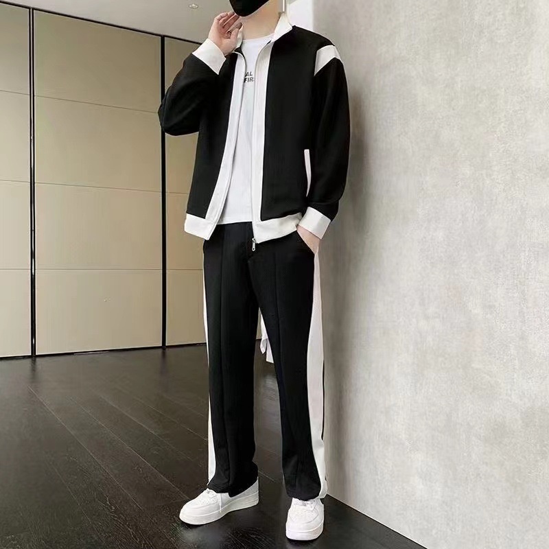 001 Lässiger Sportanzug für Herren, Stehkragenjacke für Frühling und Herbst, modisches Patchwork-Sweatshirt, Sportbekleidung für Jugendliche, Live_voghion.com