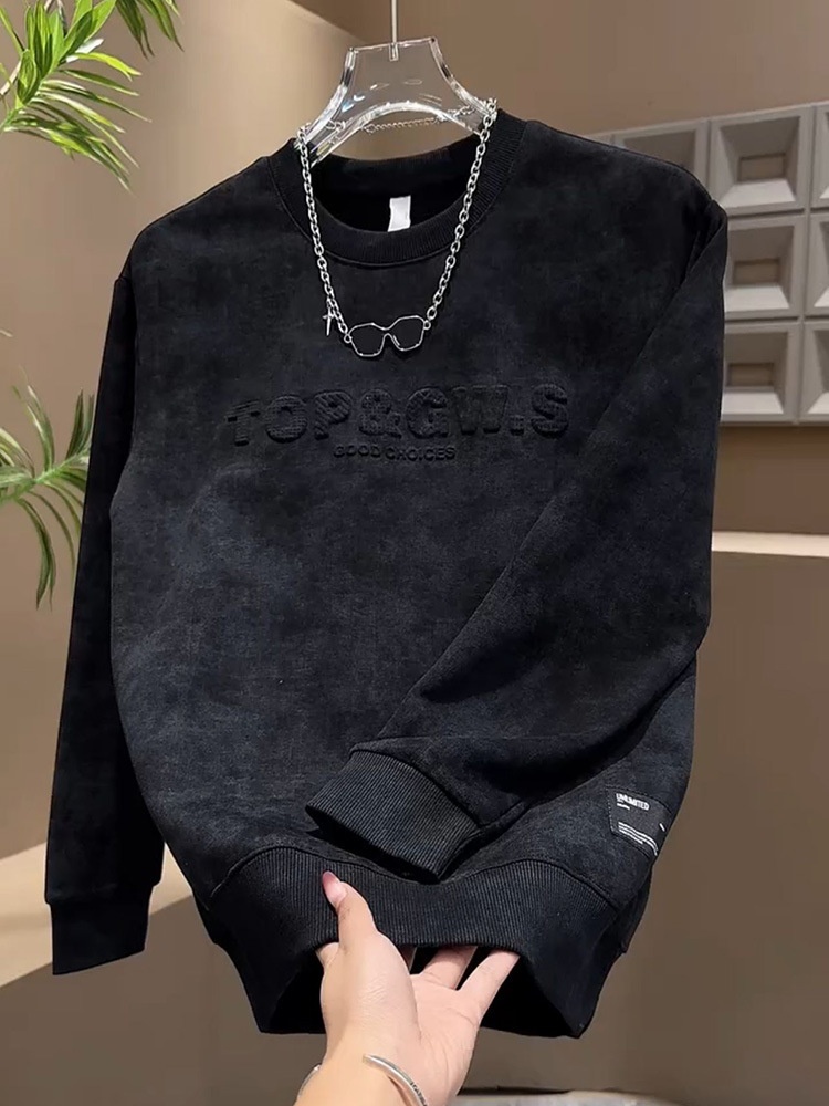 Erkek Sonbahar Kış Yeni Çok Yönlü Trend Kazak Çelik Baskılı Harfli Gradyan Üst Erkek Uzun Kollu Günlük Moda Sweatshirt_voghion.com