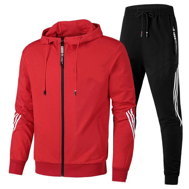 001 New Spring And Autumn Sweatshirt Men, Long Pants, Youth Casual Running Three-Stripe Sports Set, Two-Piece Set For Men_voghion.com