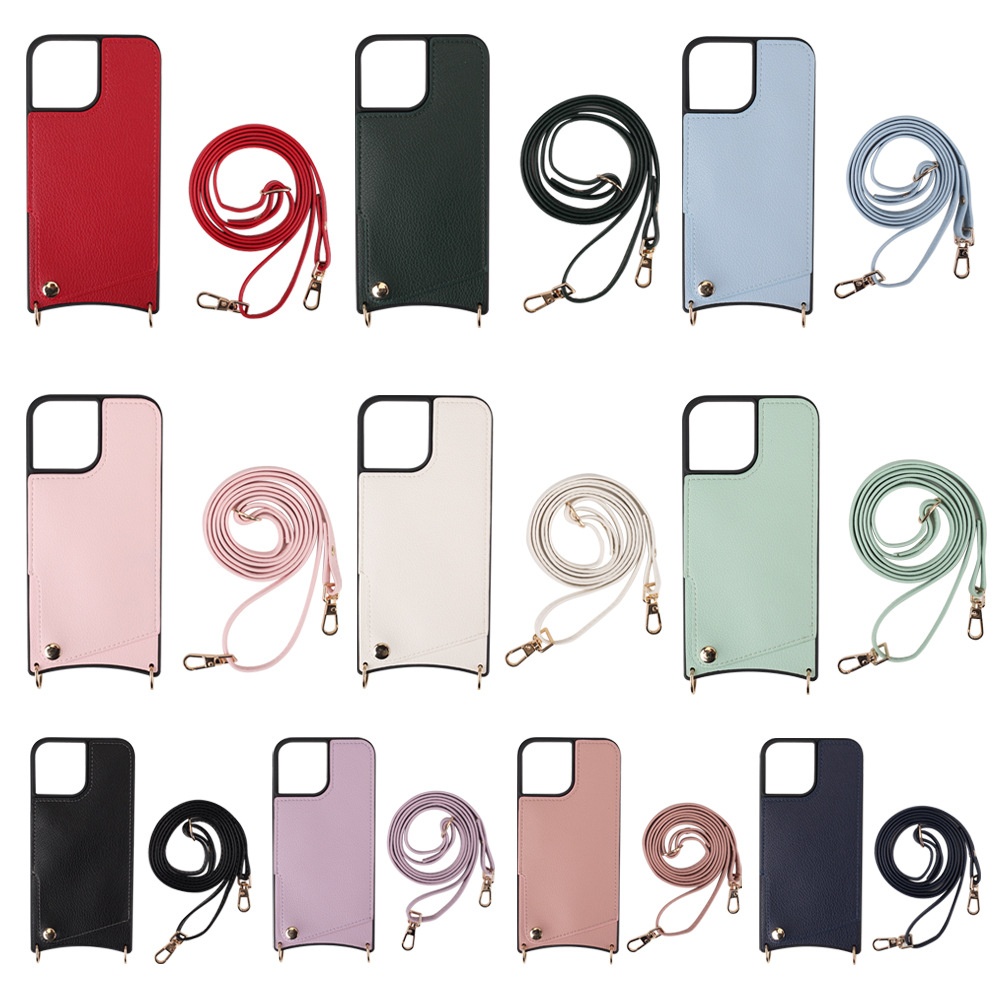 TechGlobe Kompatible iPhone 14/13 Neue Fish Tail Leder-Kartenfach-Umhängetasche Universal-Lanyard 14 Pro Handyhülle_voghion.com