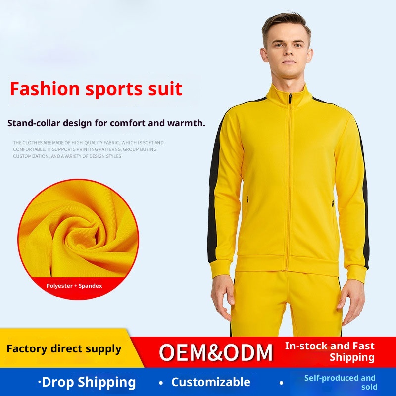 001 Autumn And Men's Jacket Winter Warm Two-Piece Zipper Casual Running Sportswear Set_voghion.com