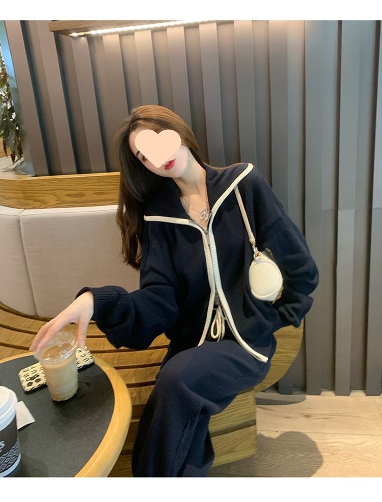 001 Plus Size 150kg Spring And Autumn Casual Sports For Women Loose Fit Versatile Long Sleeve Sweatshirt Two-Piece Set 240_voghion.com