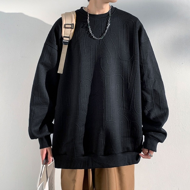 Herren-Jacquard-Sweatshirt, trendige Marke, hochwertiges Funktionsshirt, Oversized-Schnitt, amerikanischer Stil, Rundhalsausschnitt_voghion.com