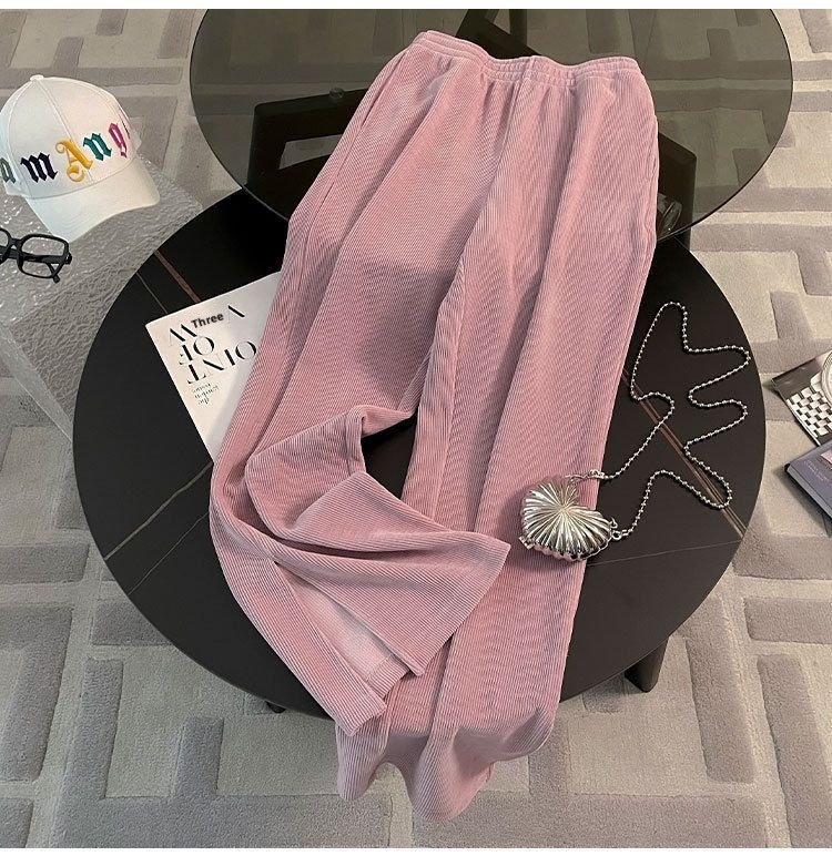 001 Europees stijl casual roze sportpak voor vrouwen vroege herfst 2024 nieuwe losse split wijde broek tweedelig set #882_voghion.com