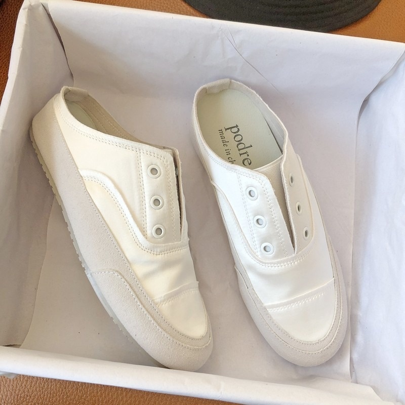 Ciabatte da donna in raso di seta, slip-on, in tela, 2025, nuove scarpe casual bianche con suola morbida spagnola_voghion.com