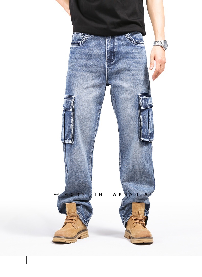 Boy Style Multi-Pocket Hip-Hop Cargo Jeans für Herren, lockere Passform, Übergröße und amerikanischer Cross-Mirror, europäischer Bahnhof_voghion.com