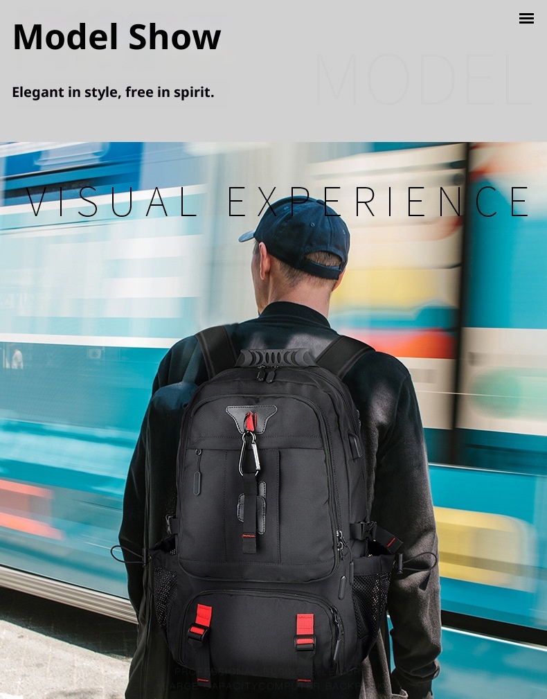 Sac à dos de randonnée ActiveGo, grande capacité, avec port USB, pour femmes et hommes, idéal pour les voyages d'affaires et de loisirs. Respirant._voghion.com