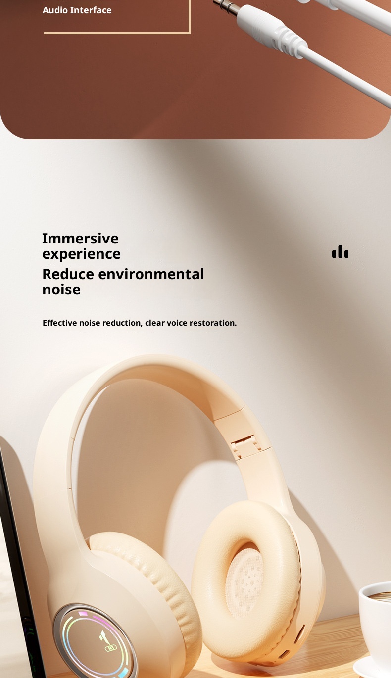 Cuffie Bluetooth wireless cablate 3c, nuovissime e rivisitate, con cuscinetti auricolari a copertura totale, illuminazione colorata RGB, slot per schede di memoria_voghion.com