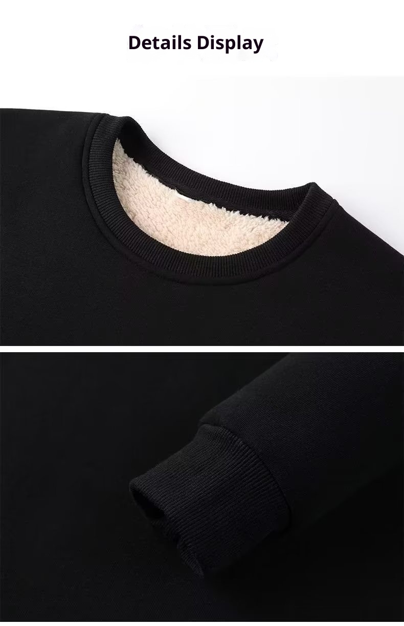 boy Lamb Wool Crew Neck Sweatshirt For Men, Autumn And Winter Thickened Fleece Base Shirt, Solid Color Pullover, Warm Loose_voghion.com