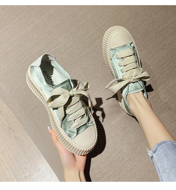 Versione in pelle di pecora, tela di raso spagnola per donna, suola spessa, altezza crescente, casual, versatile, con lacci, bianco per studenti_voghion.com