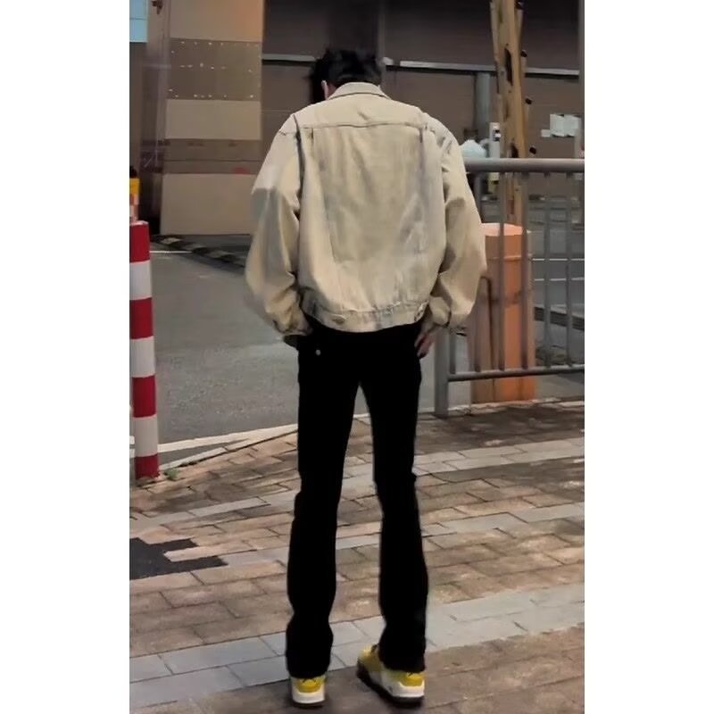 Jean évasé droit noir pur pour homme, style streetwear européen et américain, pantalon décontracté haut de gamme_voghion.com