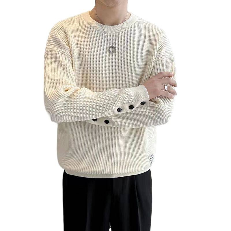 Felpa bianca da uomo in stile pigro, autunno e inverno, marchio di design di alta gamma, top girocollo alla moda invernale_voghion.com