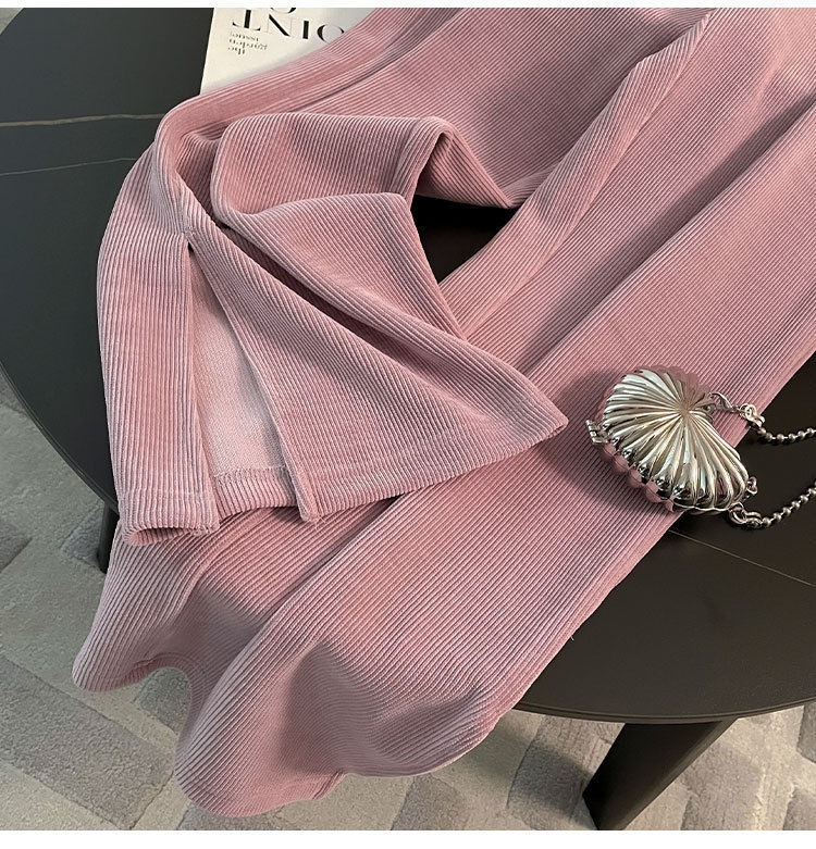 001 Europees stijl casual roze sportpak voor vrouwen vroege herfst 2024 nieuwe losse split wijde broek tweedelig set #882_voghion.com