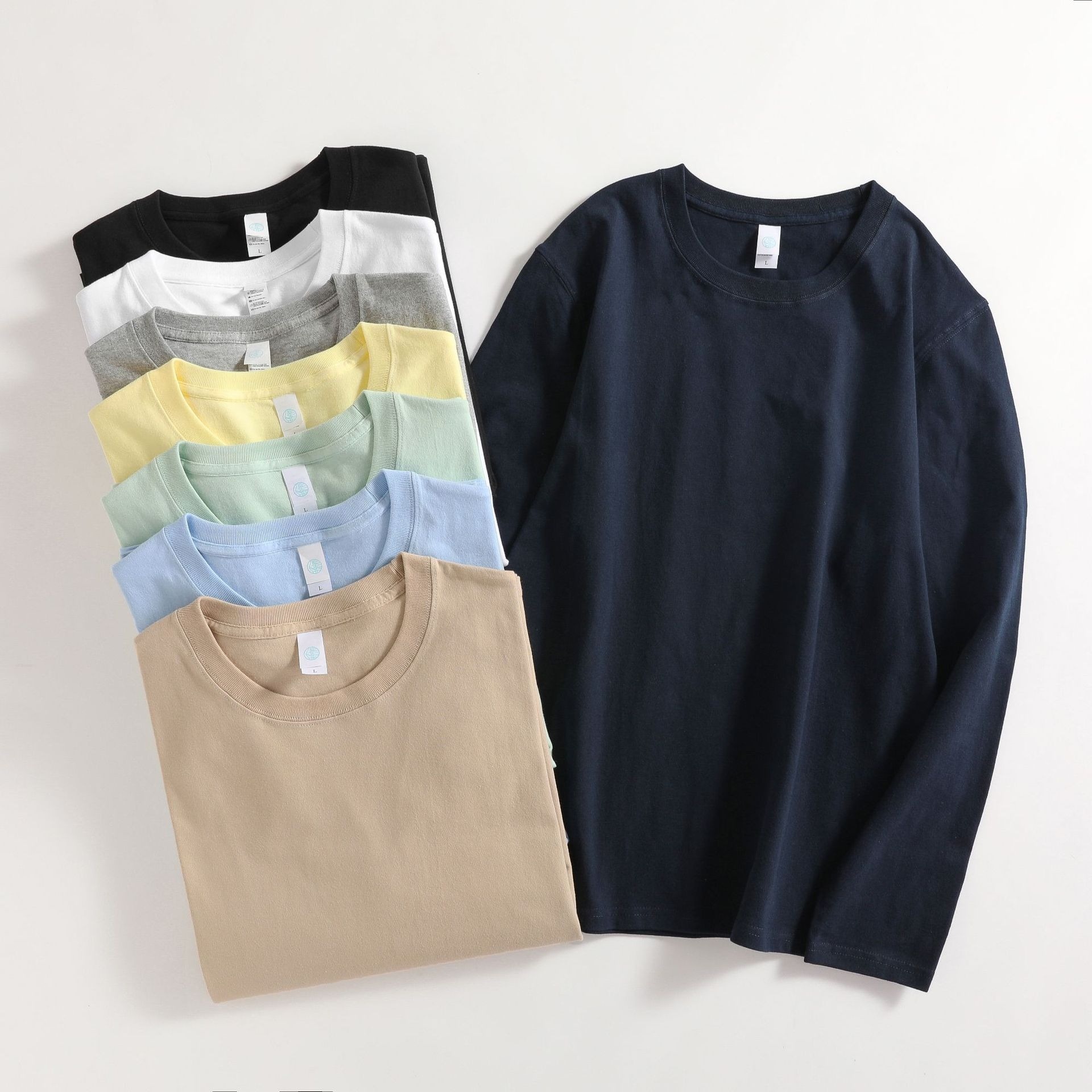 boy 270g Long Sleeve T-Shirt For Men, Thick Cotton, Loose Fit, Solid Color, White, Spring And Autumn Sweatshirt, Japanese_voghion.com