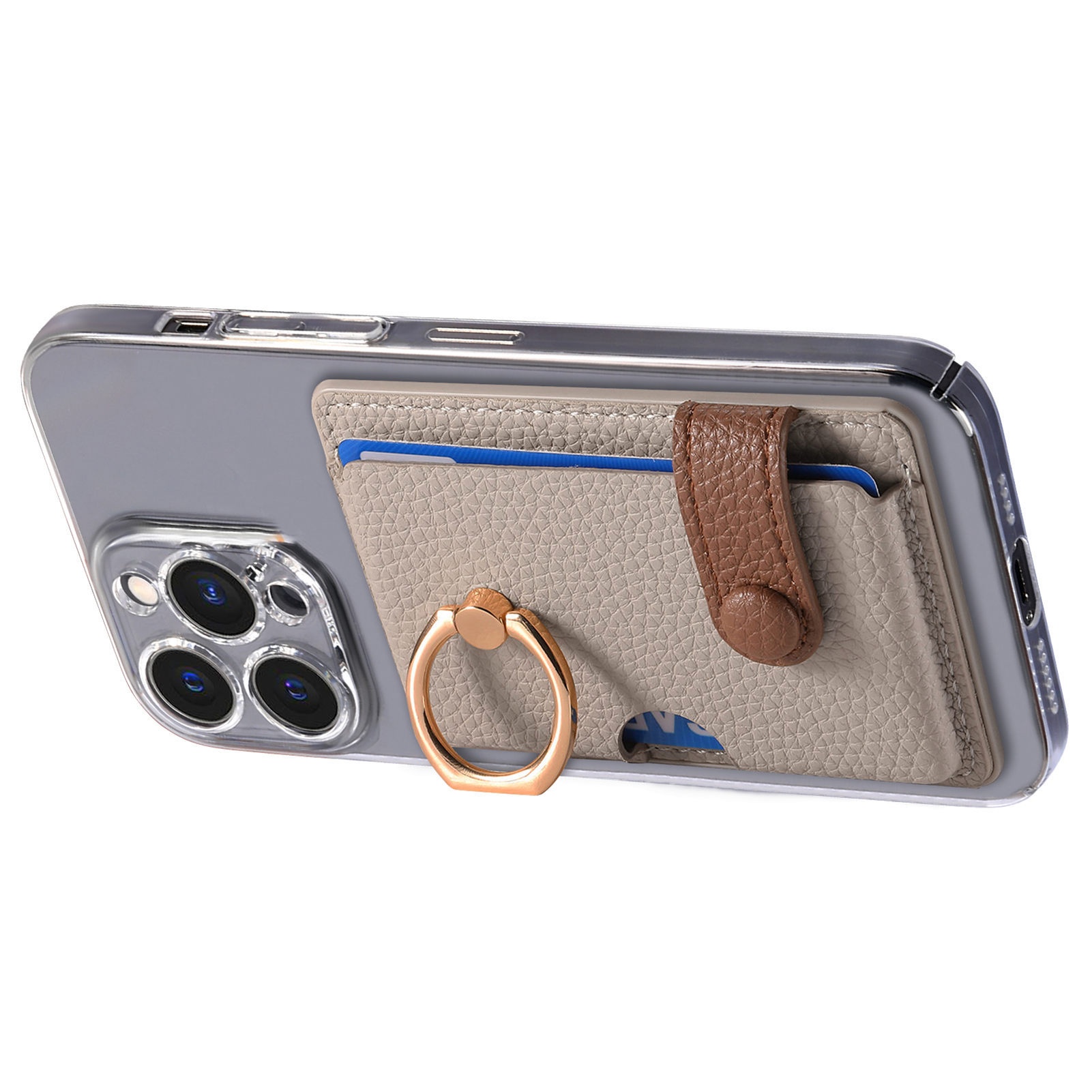 TechGlobe Lychee Pattern Oil Edge Ring Phone Sleeve Solid Stand Coin Purse Color Block Gift Back Sticker Card Holder_voghion.com