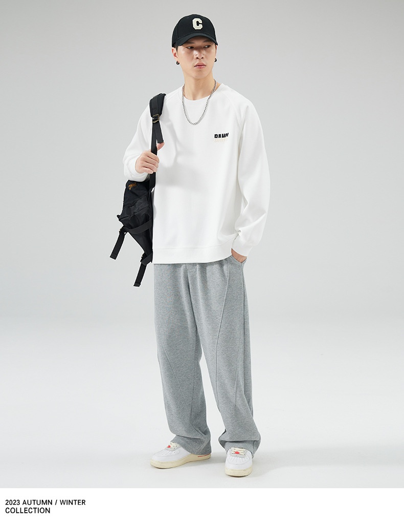 Sweat-shirt garçon Shanggu Clothing à col rond, style japonais, couleur unie, marque tendance pour hommes, broderie simple, jeune_voghion.com