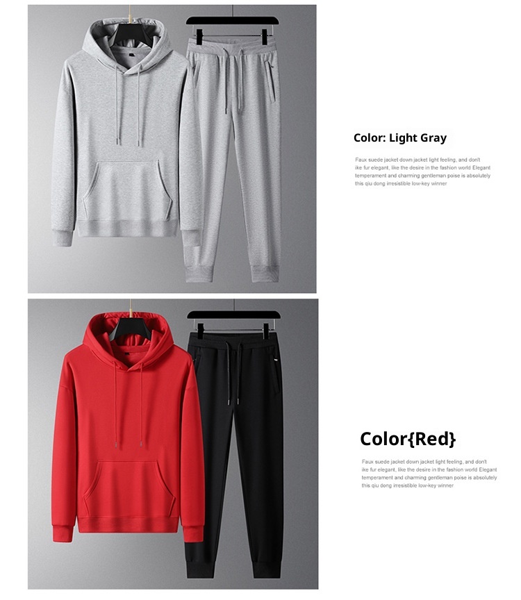 001 100% Cotton Sports Suit For Men, Spring Autumn Hooded Sweatshirt And Casual Sweatpants Two-Piece Set, Fleece-Lined, Plus_voghion.com